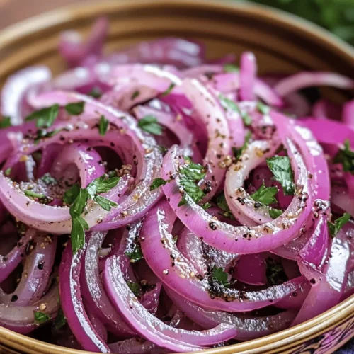 Zesty Sumac Onions are a vibrant and flavorful dish that brings a unique twist to traditional onion preparations. Originating from Middle Eastern cuisine, sumac has been cherished for centuries, not only for its bold flavor but also for its versatility in various culinary applications. This dish is a perfect example of how a few simple ingredients can come together to create something extraordinary. The tangy notes of sumac, paired with the sharpness of red onions, make this recipe a must-try for anyone looking to elevate their meals. Whether served as a side dish, a topping for grilled meats, or a refreshing addition to salads, Zesty Sumac Onions are sure to impress.