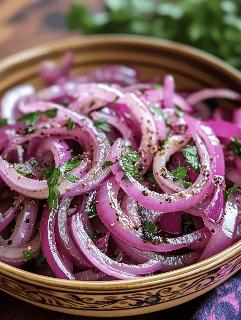 Zesty Sumac Onions are a vibrant and flavorful dish that brings a unique twist to traditional onion preparations. Originating from Middle Eastern cuisine, sumac has been cherished for centuries, not only for its bold flavor but also for its versatility in various culinary applications. This dish is a perfect example of how a few simple ingredients can come together to create something extraordinary. The tangy notes of sumac, paired with the sharpness of red onions, make this recipe a must-try for anyone looking to elevate their meals. Whether served as a side dish, a topping for grilled meats, or a refreshing addition to salads, Zesty Sumac Onions are sure to impress.