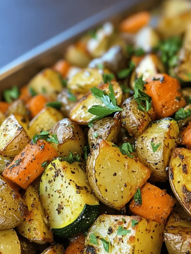 Garlic Herb Roasted Potatoes, Carrots, and Zucchini is a delightful side dish that brings together the flavors of earthy potatoes, sweet carrots, and tender zucchini, all enhanced by the aromatic allure of garlic and fresh herbs. This dish is not only visually appealing, with its vibrant colors, but it also offers a symphony of textures and flavors that can elevate any meal. Whether served alongside a hearty roast or as a standalone vegetarian option, this medley of roasted vegetables is sure to satisfy even the pickiest of eaters.