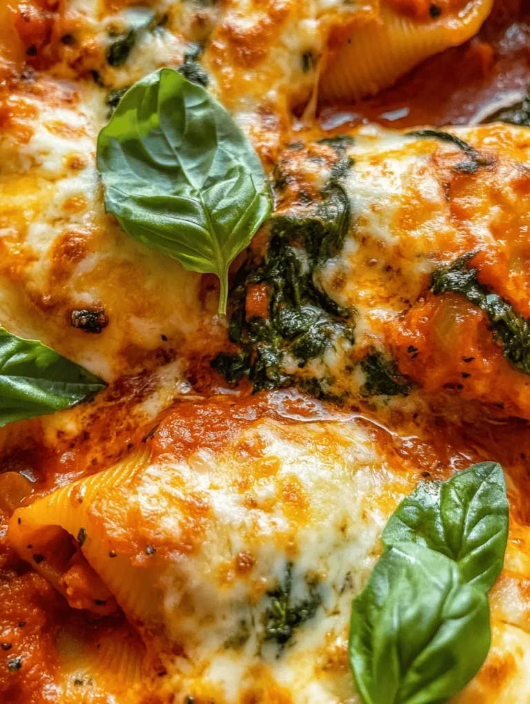 If you're seeking a comforting, hearty meal that pleases both vegetarians and meat-lovers alike, look no further than Cheesy Spinach & Ricotta Jumbo Shells. This dish is a delightful combination of tender jumbo pasta shells filled to the brim with a creamy mixture of ricotta cheese and fresh spinach, all smothered in marinara sauce and topped with melted cheese. Not only is this recipe a crowd-pleaser, but it also serves as a wholesome option for families looking to incorporate more vegetables into their meals.