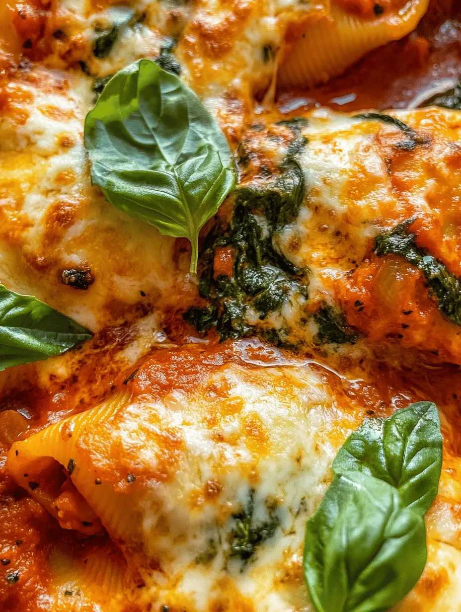 If you're seeking a comforting, hearty meal that pleases both vegetarians and meat-lovers alike, look no further than Cheesy Spinach & Ricotta Jumbo Shells. This dish is a delightful combination of tender jumbo pasta shells filled to the brim with a creamy mixture of ricotta cheese and fresh spinach, all smothered in marinara sauce and topped with melted cheese. Not only is this recipe a crowd-pleaser, but it also serves as a wholesome option for families looking to incorporate more vegetables into their meals.