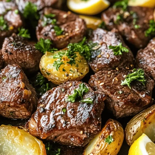 If you're looking for a dish that is not only mouthwateringly delicious but also impressively simple to prepare, look no further than Savory Garlic Butter Steak Bites with Crispy Potatoes. This recipe marries the rich, succulent flavor of tender steak bites with the comforting crunch of perfectly roasted potatoes, all infused with the aromatic goodness of garlic and butter. It’s an undeniably satisfying meal that can elevate any ordinary dinner into a memorable feast, perfect for impressing family and friends alike.