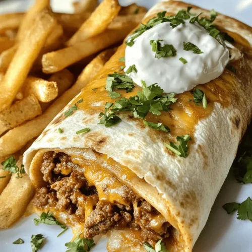 In today's fast-paced world, comfort food often finds its way into our hearts and homes. One dish that consistently delivers warmth and satisfaction is the Cheesy Beef Burrito, served alongside a generous portion of crispy fries. This delightful meal is not just a feast for the taste buds; it also embodies a wonderful balance of flavors and textures that can bring any family together. Whether it’s a family dinner, a game night with friends, or a casual gathering, Cheesy Beef Burritos are sure to be a hit.