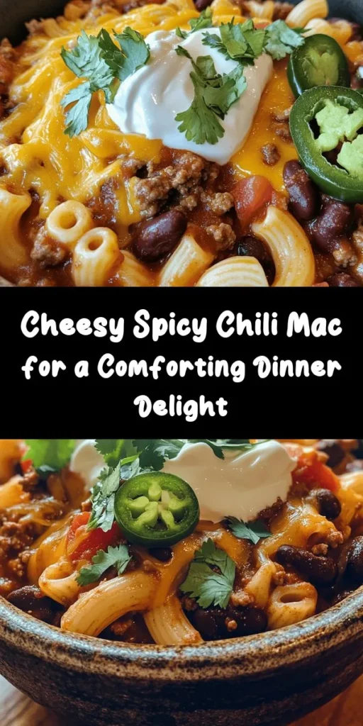 Get ready for a flavor-packed meal with this Cheesy Spicy Chili Mac! This easy recipe features hearty ingredients like elbow macaroni, ground beef (or turkey), kidney and black beans, and a spicy blend of seasonings, all mixed together for a comforting dish. Melted cheese adds that creamy indulgence we all love. Great for family dinners or meal prep, this chili mac is sure to impress. Top with fresh cilantro, sour cream, and jalapeños for extra zing! Perfect for cozy nights in!