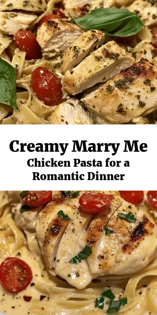 Indulge in this delicious Marry Me Chicken Pasta recipe that’s bound to impress! Made with tender chicken, garlic, and a creamy parmesan sauce, this dish is perfect for a romantic dinner or a cozy family meal. Ready in just 30 minutes, it features fettuccine or penne tossed with juicy cherry tomatoes and fresh basil for a burst of flavor. Serve it up with a sprinkle of red pepper flakes for a hint of heat. Enjoy a taste that might just make someone pop the question!