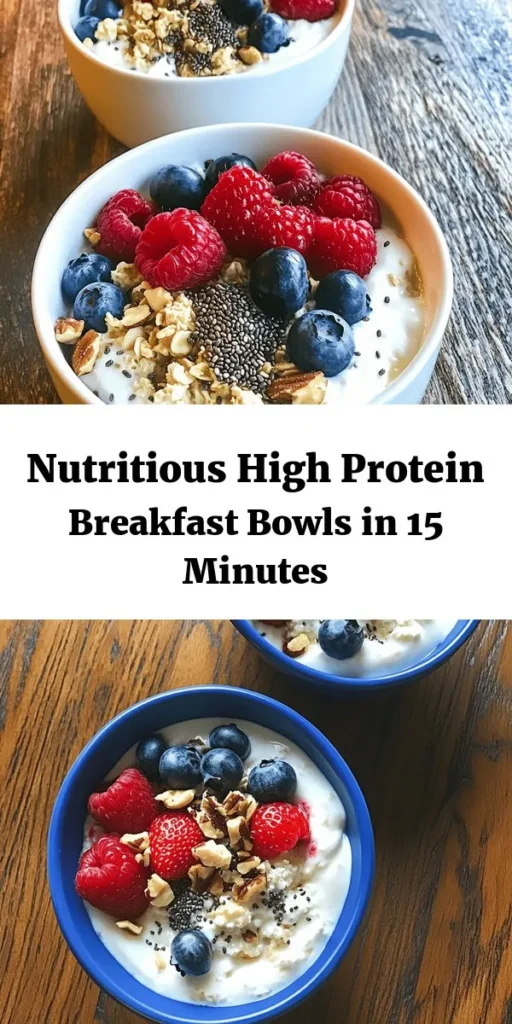Start your day off right with these easy high-protein breakfast bowls! Packed with creamy Greek yogurt, hearty rolled oats, and cottage cheese, this recipe is perfect for a nutritious morning meal. Top it off with fresh berries, crunchy nuts, and optional greens for an extra boost. Drizzle with honey or maple syrup for the perfect touch of sweetness. In just 15 minutes, you'll have a delicious and filling breakfast to fuel your morning!