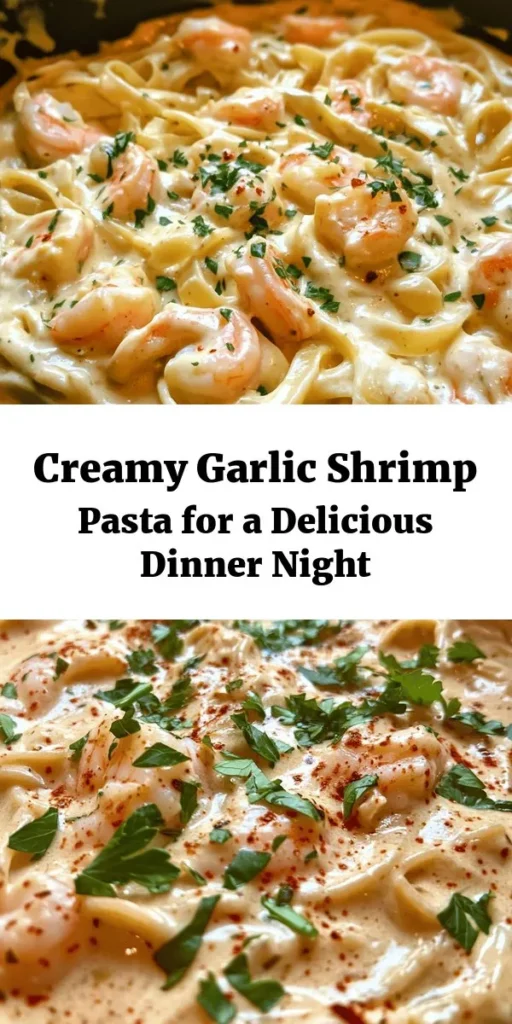 Indulge in this creamy garlic shrimp pasta that's perfect for a quick weeknight dinner or a special occasion! With tender fettuccine, succulent shrimp, and a rich garlic cream sauce, this dish is sure to impress. Ready in just 25 minutes, it's a delightful combination of flavors topped with fresh parsley and Parmesan. Follow our simple steps to create a delicious meal that everyone will love. Dive into this creamy goodness today!