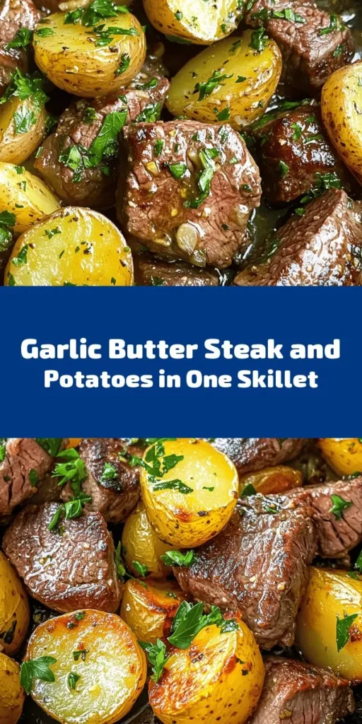 Delight in the rich flavors of this Sizzling Garlic Butter Steak and Potatoes Skillet! Perfect for a quick weeknight dinner, this recipe features tender sirloin steak and golden baby potatoes tossed in a luscious garlic butter sauce, enhanced with fresh rosemary and thyme. In just 35 minutes, you can create a mouthwatering meal that serves four. Don’t forget to garnish with fresh parsley for a burst of color and flavor! Try it tonight!
