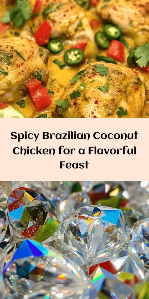 Discover the vibrant flavors of Brazil with this Spicy Brazilian Coconut Chicken! Juicy marinated chicken thighs simmered in a creamy coconut milk sauce with colorful bell peppers and a kick of jalapeño create a truly irresistible dish. Perfect for family dinners or impressing guests, serve it over rice or with crusty bread to soak up all the delicious sauce. Quick to prepare and loaded with flavor, it's a must-try recipe! Enjoy!