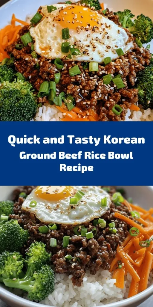 Looking for a quick and delicious meal? Try this Korean Ground Beef Bowl! It's easy to whip up with ground beef, vibrant veggies like broccoli and carrots, and a savory sauce that features soy sauce, ginger, and gochujang. Serve it over white or brown rice, and top with green onions and sesame seeds for a flavorful finish. Optional fried egg makes it even better! Perfect for busy weeknights, this dish is a tasty way to enjoy a little taste of Korea at home.