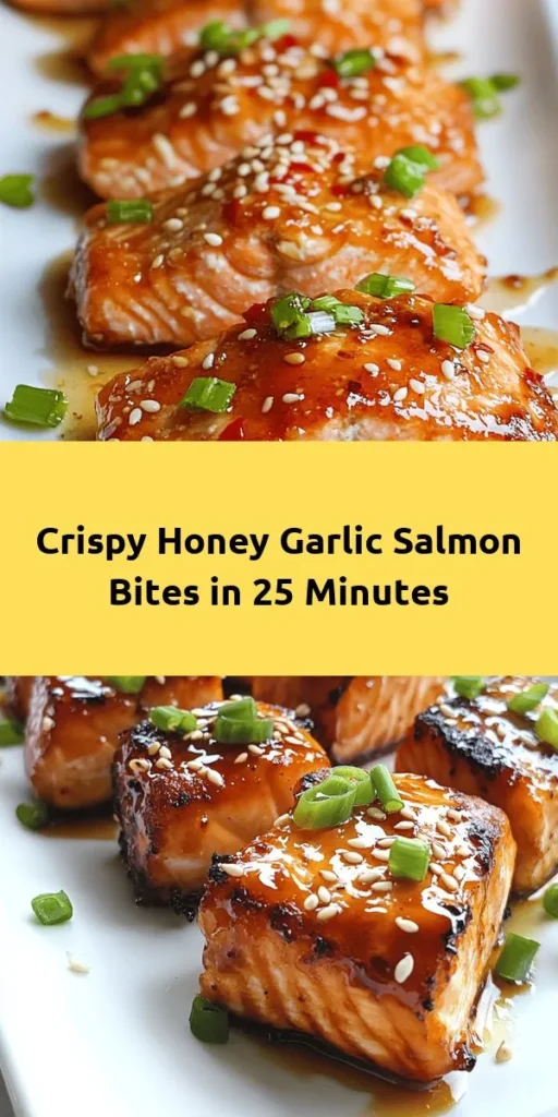 Satisfy your cravings with these Crispy Honey Garlic Salmon Bites! This quick and easy recipe features tender salmon coated in a light flour mix, sautéed to golden perfection, and tossed in a sweet and savory honey garlic sauce. Perfect for a weeknight dinner or as a tasty appetizer. Garnish with sesame seeds and green onions for an extra pop of flavor. In just 25 minutes, you can whip up this delicious dish that everyone will love!