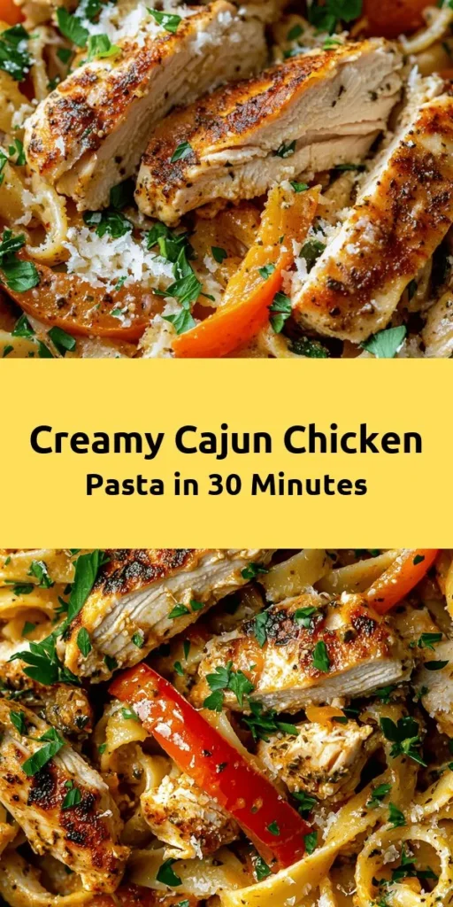 Indulge in this creamy Cajun chicken pasta that’s bursting with flavor! With perfectly seasoned chicken breasts, sautéed veggies, and a rich Parmesan cream sauce, this dish is sure to impress. It's quick to prepare—just 30 minutes from start to finish! Serve it warm, garnished with fresh parsley for a delicious weeknight dinner. Add red pepper flakes for an extra kick! Perfect for pasta lovers who crave a bit of spice.