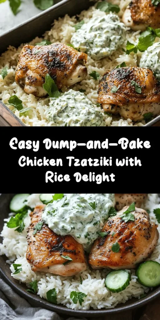 Looking for a delicious dinner that's quick and hassle-free? This Quick and Easy Dump-and-Bake Chicken Tzatziki with Rice is perfect for busy weeknights! Just layer pulled chicken thighs, fluffy rice, and a creamy homemade tzatziki sauce in one baking dish. With fresh flavors from cucumber, lemon, and herbs, dinner is ready in just an hour. Serve it fresh out of the oven and enjoy a wholesome meal with minimal cleanup. A delightful twist on traditional flavors!