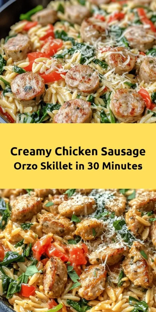 Indulge in this creamy chicken sausage orzo skillet that’s perfect for a quick and flavorful dinner! With just a few simple ingredients like juicy chicken sausage, fresh spinach, and creamy Parmesan, you can whip up a delicious meal in just 30 minutes. This one-pan wonder is ideal for busy weeknights and is sure to please the whole family. Don't forget to garnish with fresh parsley for that extra touch! 🍗🧀 #DinnerRecipe #SkilletMeal
