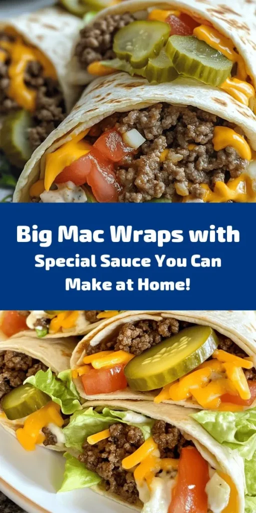 Craving the classic taste of a Big Mac? Try these homemade Big Mac Wraps with special sauce! Made with flavorful ground beef, fresh veggies, and a creamy, tangy sauce, this easy recipe brings all the deliciousness of your favorite burger into a fun wrap. Perfect for lunch or dinner, these wraps are ready in just 30 minutes. Slice them in half for a fun serving option and enjoy the nostalgia with every bite!