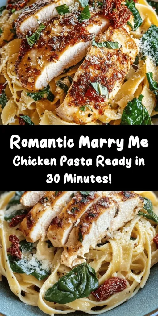 Indulge in the romantic flavors of Marry Me Chicken Pasta! This creamy, savory dish features tender chicken nestled atop al dente fettuccine, all tossed with sun-dried tomatoes, fresh spinach, and a luscious parmesan sauce. Making it is a breeze – with just 30 minutes of prep time, you'll wow your loved ones at dinner! Perfect for date nights or special occasions, this recipe will have everyone asking for seconds. Try it today and taste the love!