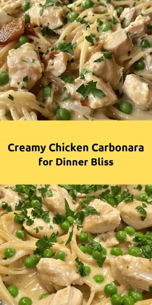 Indulge in the creamy goodness of this Best-Ever Chicken Carbonara recipe! With tender chicken, crispy pancetta, and a rich Parmesan-egg sauce, this dish is a comforting classic that's perfect for any night. It's quick to make in just 30 minutes, making it ideal for busy weeknights. Add peas for a pop of color and sweetness, and don’t forget the fresh parsley for a beautiful finish. Savor every bite of this delightful pasta dish!
