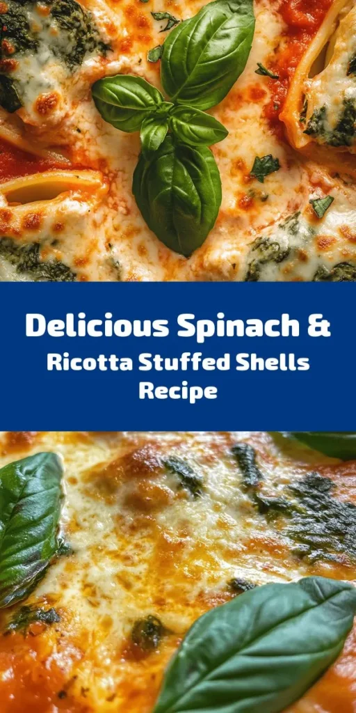 Savor the deliciousness of easy spinach and ricotta stuffed shells! This delightful recipe features jumbo pasta shells filled with a creamy mixture of fresh spinach, ricotta, mozzarella, and Parmesan cheese, all baked to golden perfection. The sauce and cheesy topping create a mouthwatering dish that’s perfect for family dinners or gatherings. Quick to prepare in just 45 minutes, serve it warm and enjoy a comforting meal that everyone will love!