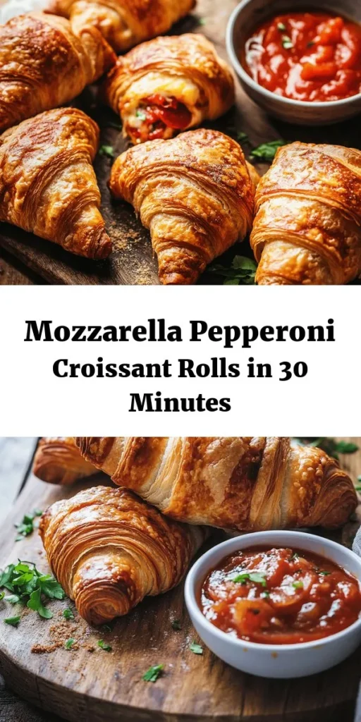 Unleash your inner chef with these delicious Mozzarella Pepperoni Croissant Rolls! Perfect for a quick snack or party appetizer, these flaky crescent rolls are stuffed with gooey mozzarella, savory pepperoni, and Italian seasoning. With just a few ingredients and simple steps, you'll have mouthwatering treats ready in about 30 minutes. Serve them warm with marinara sauce for dipping—your taste buds will thank you! Easy, tasty, and totally satisfying.
