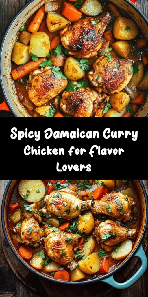 Discover the bold flavors of Jamaica with this spicy authentic curry chicken recipe! Perfect for family dinners or special occasions, this dish features tender chicken marinated in a blend of Jamaican curry powder and allspice, simmered with aromatic vegetables and creamy coconut milk. Serve over rice for a hearty meal. Ideal for those who love a kick of heat, this curry is customizable with Scotch bonnet peppers to match your spice preferences. Enjoy the taste of the Caribbean!