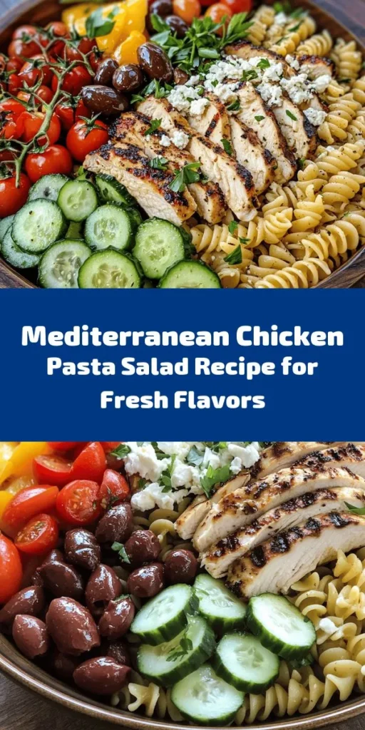 Dive into the freshness of Mediterranean flavors with this delightful Mediterranean Chicken Pasta Salad. This colorful dish features tender chicken, vibrant veggies, pasta, and tangy feta, all tossed in a zesty balsamic vinaigrette. Perfect for meal prep or a potluck, it's packed with protein and nutrients, making it a satisfying and healthy choice. Easy to make and bursting with flavor, this salad is sure to be a crowd-pleaser. Enjoy it chilled or at room temperature!