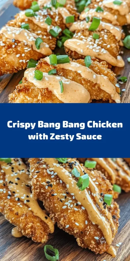 Elevate your dinner game with this Crispy Bang Bang Chicken recipe! Perfectly seasoned chicken bites are marinated in buttermilk for an extra tender texture, then fried to a golden crisp. Tossed in a creamy, spicy Bang Bang sauce, this dish is sure to impress your family and friends. Serve it up with a sprinkle of green onions and sesame seeds for a beautiful finish. Get ready for a flavor explosion in every bite!