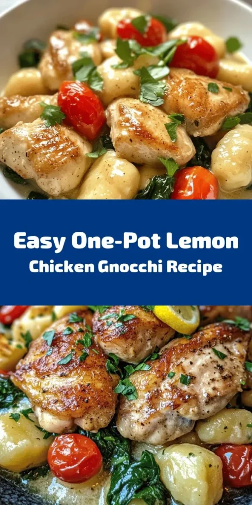 Discover the vibrant and delicious One-Pot Lemon Chicken Gnocchi Delight! This satisfying meal features tender chicken thighs, pillowy gnocchi, and fresh spinach, all simmered in a zesty lemon broth. Ready in just 30 minutes, it's perfect for a quick weeknight dinner. Sauté aromatic garlic and onions, then soak everything in rich cream for a mouthwatering finish. Garnish with fresh parsley and enjoy a delightful, comforting dish that’s sure to impress!