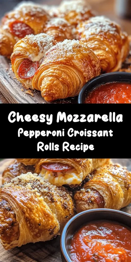 Savor the deliciousness of Mozzarella Pepperoni Croissant Rolls that are perfect for any occasion! With easy-to-follow steps, this simple recipe combines flaky crescent roll dough, gooey mozzarella, and savory pepperoni for a mouthwatering treat. Bake until golden brown, then dip in marinara sauce for the ultimate comfort food experience. Ready in just 25 minutes, these rolls are great for snacks, parties, or a fun dinner treat!