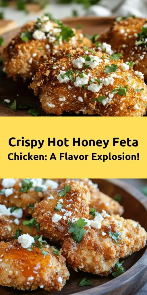 Indulge in this Crispy Hot Honey Feta Chicken that's bursting with flavor! Perfectly seasoned chicken breasts are coated in a crunchy panko and feta mixture before being fried to a golden crisp. Drizzled with sweet and spicy homemade hot honey, this dish is a delightful balance of savory and sweet. It's easy to make and perfect for a weeknight dinner. Serve it with your favorite sides for a satisfying meal. Don’t forget to top it with fresh parsley for that pop of color!
