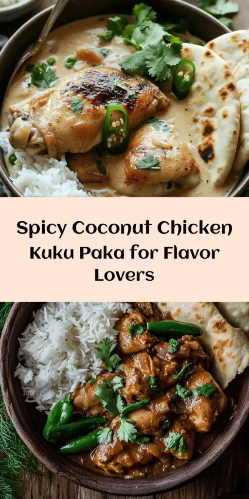 Discover the vibrant flavors of East Africa with this spicy coconut chicken Kuku Paka recipe! Tender chicken thighs simmer in a rich coconut milk sauce infused with ginger, garlic, and spices. This dish is perfect for a cozy family dinner or a gathering with friends. Serve it hot with fluffy rice or warm flatbread, and don’t forget to garnish with fresh cilantro for that extra burst of flavor. Enjoy this delicious and comforting meal any night of the week!