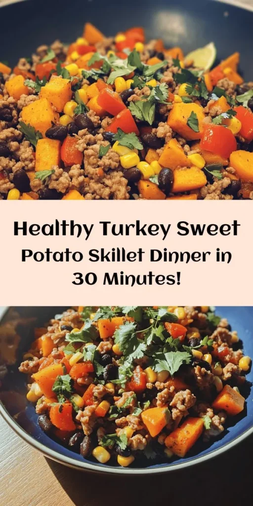Discover a delicious and nutritious Ground Turkey Sweet Potato Skillet perfect for family dinners! This one-pan meal features ground turkey, sweet potatoes, bell peppers, and black beans, all seasoned with smoked paprika and cumin for a burst of flavor. Quick to prepare in just 30 minutes, it’s packed with fiber and protein. Top it off with fresh cilantro and a splash of lime for a delightful finish. Easy, healthy, and satisfying!