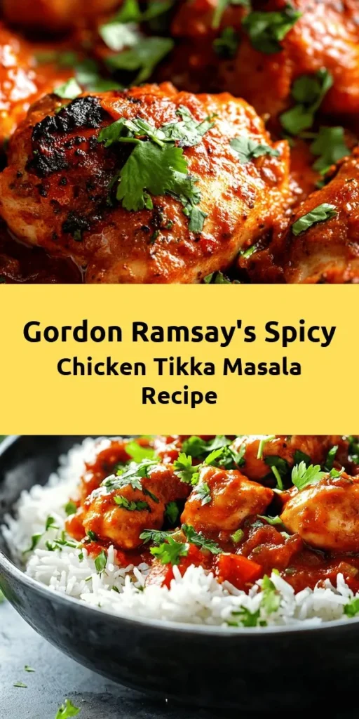 Elevate your dinner game with Gordon Ramsay's Spicy Delight Chicken Tikka Masala! This flavorful dish features tender marinated chicken cooked in a rich coconut milk sauce, infused with aromatic spices. Perfect for a cozy family meal or impressing guests, it's served with fluffy basmati rice to soak up all that deliciousness. Quick to prepare and bursting with flavor, this recipe is sure to become a household favorite! Try it tonight!