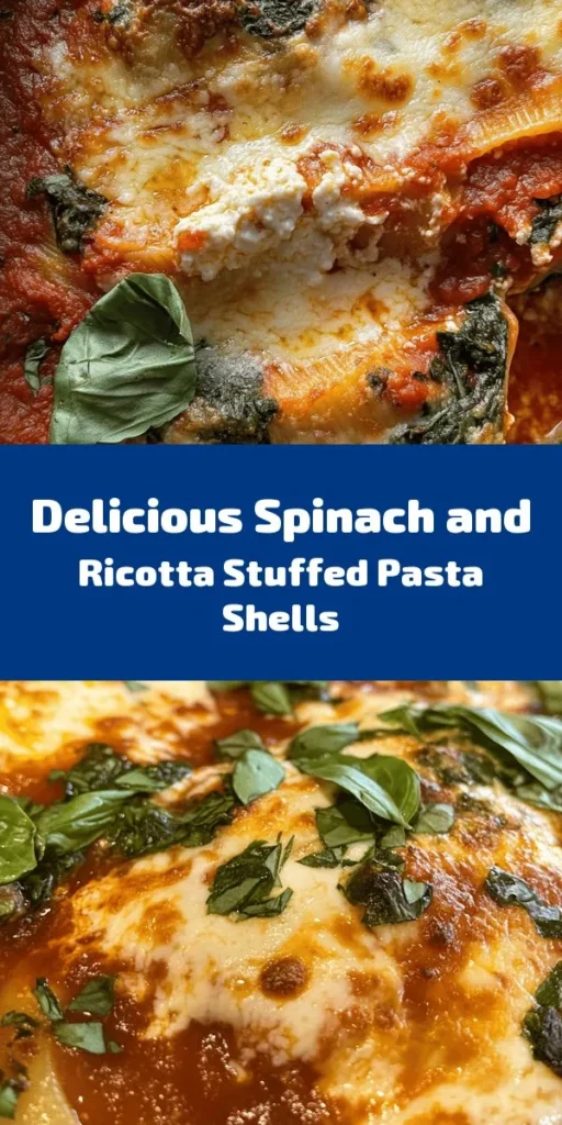 Discover the ultimate comfort food with these Easy Spinach and Ricotta Stuffed Shells! Perfectly cooked jumbo pasta shells are filled with a creamy mix of ricotta, fresh spinach, and flavorful herbs. Topped with marinara sauce and a gooey layer of mozzarella, this dish is baked to perfection for a bubbling, cheesy finish. Ideal for a weeknight dinner, this recipe is not just delicious but also nutritious. Enjoy a healthy twist on classic Italian flavors!