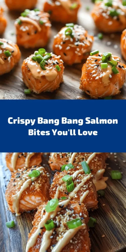 Discover the ultimate appetizer with these Crispy Bang Bang Salmon Bites! This simple recipe features fresh salmon fillets coated in seasoned panko breadcrumbs, fried to golden perfection, and paired with a zesty Bang Bang sauce. Easy to make and perfect for any gathering, these bites will be a hit at your next party or family meal. Get ready for a flavorful experience your taste buds will love! Perfect for dipping, sharing, and enjoying.