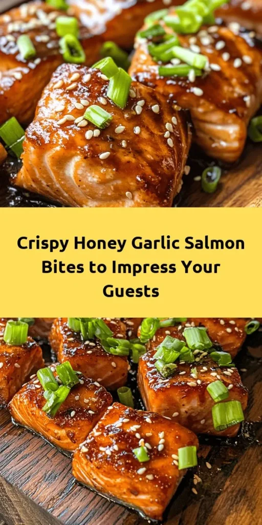 Discover the ultimate treat with these crispy honey garlic salmon bites! Perfect for a quick appetizer or a delightful main dish, these tender salmon cubes are coated in a flavorful blend of spices, fried to perfection, and tossed in a sweet and savory honey garlic sauce. Garnished with fresh green onions and sesame seeds, they’re sure to impress. Easy to prepare in just 25 minutes, this recipe is a must-try for salmon lovers!