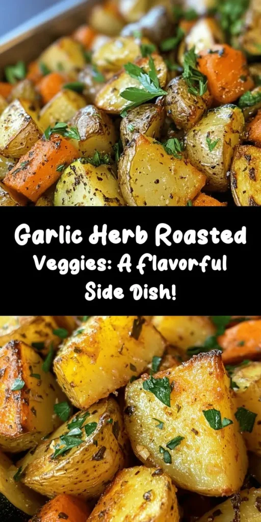 Elevate your dinner with these delicious Garlic Herb Roasted Potatoes, Carrots, and Zucchini! This easy recipe features diced potatoes, sliced carrots, and zucchini tossed in a flavorful mix of garlic, thyme, rosemary, and paprika. Simply roast until golden brown for a perfect side dish that pairs well with any meal. Ready in just 40 minutes, it's a healthy and colorful addition to your table. Don’t forget the fresh parsley on top for that extra touch!