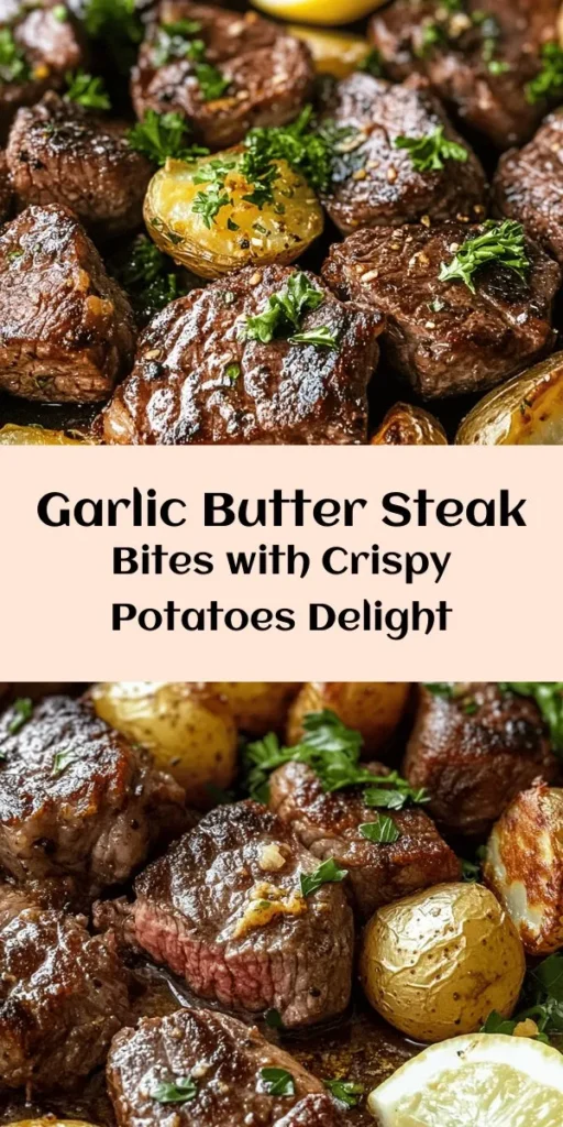 Indulge in these savory garlic butter steak bites paired with crispy roasted potatoes for a mouthwatering meal! This recipe features tender sirloin steak coated in a delicious garlic butter sauce and perfectly seasoned baby potatoes. Simply roast the potatoes until golden, sear the steak to perfection, and combine them for a hearty dish. Drizzle with extra garlic butter and serve with lemon wedges for a burst of flavor. Perfect for any dinner!