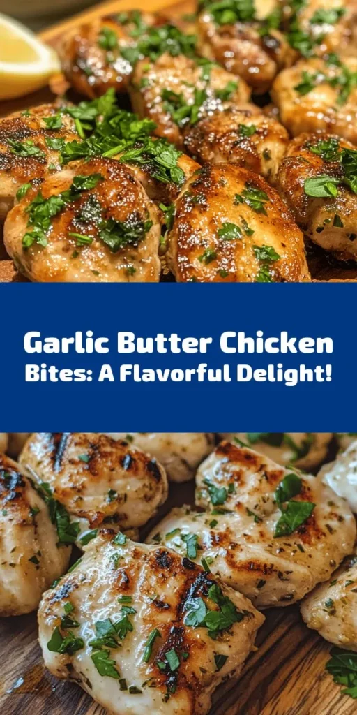 Savor the deliciousness of Garlic Butter Chicken Bites! This easy recipe features bite-sized chicken pieces cooked to perfection and tossed in a flavorful garlic butter sauce with Italian seasoning and a touch of paprika. Just 20 minutes from prep to plate, these chicken bites are perfect as an appetizer, over pasta, or in wraps. Garnish with fresh parsley for an extra pop of color. Ready to delight your taste buds? Dive into this crowd-pleaser today!