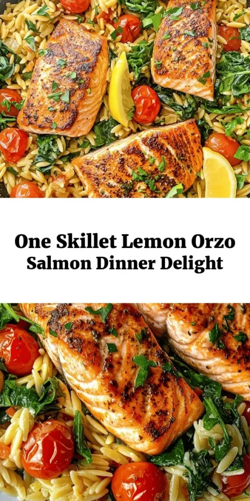 Enjoy a taste of the Mediterranean with this One Skillet Salmon with Lemon Orzo recipe! Perfect for a quick weeknight dinner, this dish combines tender salmon fillets with zesty lemon orzo, sautéed onions, garlic, and fresh spinach. With just one skillet, you’ll have a flavorful meal ready in 30 minutes. Garnish with fresh parsley and serve with lemon wedges for an extra burst of flavor. It's healthy, delicious, and easy to make!