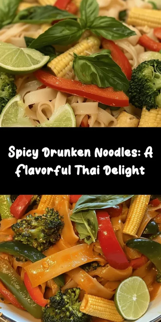 Get ready to savor the rich flavors of Drunken Noodles Delight! This easy-to-follow recipe combines wide rice noodles with a medley of colorful veggies like red bell pepper, baby corn, and broccoli, along with your choice of chicken, shrimp, or tofu. Tossed together in a flavorful sauce with Thai basil and a squeeze of lime, these noodles are perfect for a quick weeknight dinner or a fun gathering. Spice it up to your liking and enjoy a tasty, homemade meal in just 45 minutes!