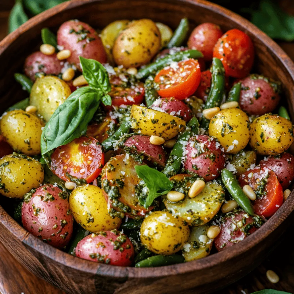 Pesto potato salad is a delightful and refreshing dish that combines the earthy flavor of potatoes with the vibrant, aromatic qualities of pesto. This dish is perfect for warm weather gatherings, picnics, and barbecues, where its bright flavors can shine alongside grilled meats or serve as a standalone vegetarian option. The combination of creamy potatoes and zesty pesto creates a unique flavor profile that is both satisfying and invigorating.