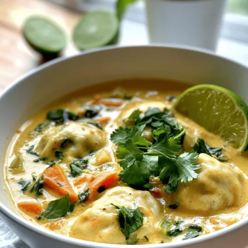 Curry Dumpling Soup is a vibrant and heartwarming dish that beautifully marries the comforting textures of dumplings with the rich, aromatic flavors of curry. This delightful soup is not only a feast for the senses but also a soul-soothing meal that brings warmth and joy to any table. With each spoonful, you can experience the medley of spices and the satisfying bite of homemade dumplings, making it an ideal choice for a cozy dinner or a gathering with loved ones.