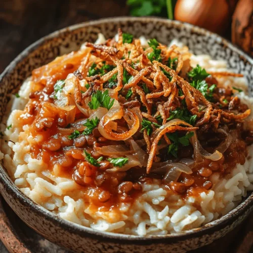Exploring the world through food is one of life’s greatest pleasures, and Koshari Delight is a perfect gateway into the rich culinary traditions of Egypt. This iconic dish is a hearty blend of brown lentils, rice, elbow macaroni, and a tangy tomato sauce, garnished with crispy fried onions and fresh parsley. Each component comes together to create a satisfying and flavorful meal that reflects the diverse ingredients and culinary heritage of Egyptian cuisine.