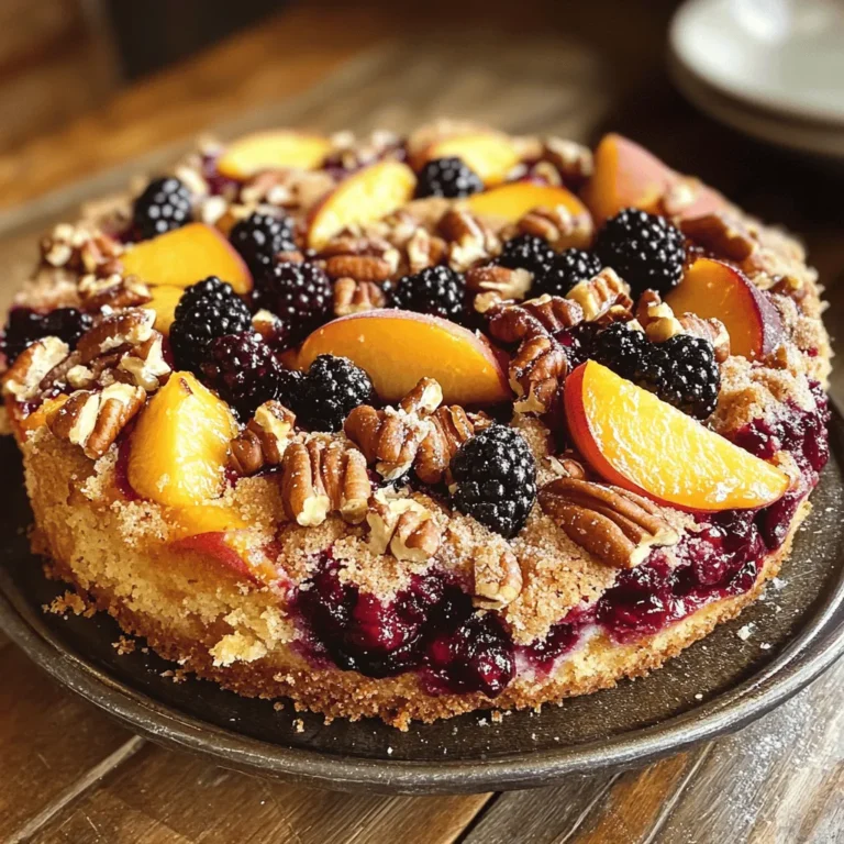 The flavor profile of the Peach Blackberry Coffee Cake Delight is a delightful dance between sweet and tart. The sweet, juicy peaches provide a luscious base that harmonizes beautifully with the slightly tart blackberries, creating a well-rounded flavor experience. Each bite bursts with fruity goodness, while the warmth of cinnamon adds a comforting element, transporting you to a cozy café on a lazy weekend morning.