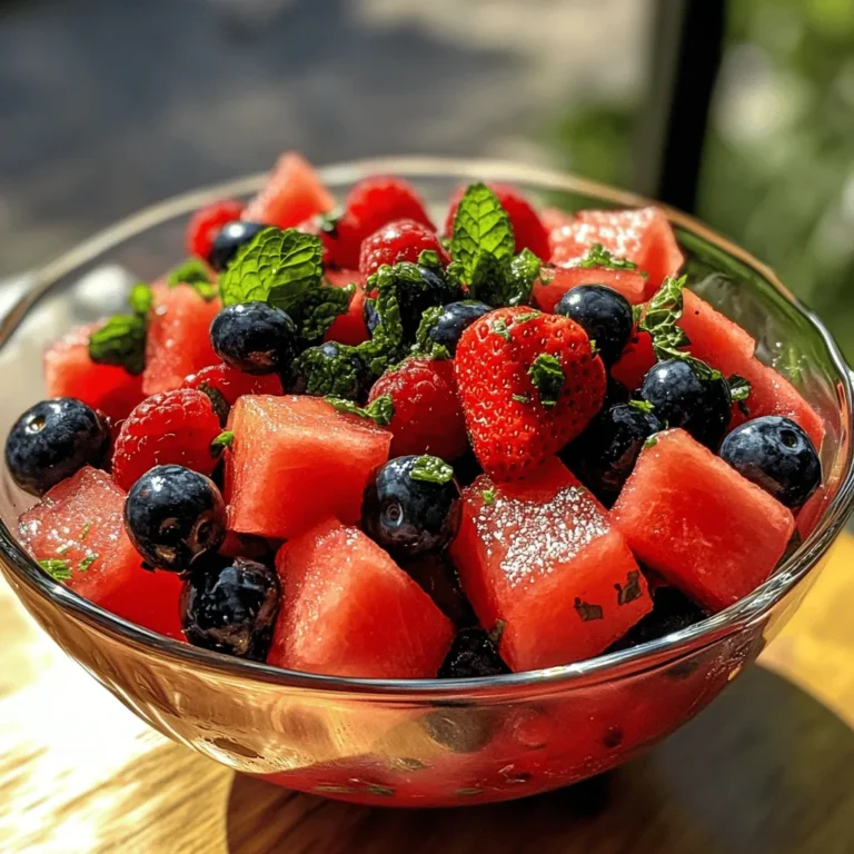 As the sun shines brighter and the days grow longer, there's nothing quite like a refreshing salad to keep you cool and satisfied during the summer months. Enter the Watermelon Berry Bliss Salad with Zesty Lime Dressing. This vibrant and colorful salad is not only a feast for the eyes but also a delightful medley of flavors and textures that perfectly embodies the essence of summer. Combining juicy watermelon with a bounty of fresh berries, this salad is an ideal addition to any summer gathering, be it a backyard barbecue, picnic, or family reunion.
