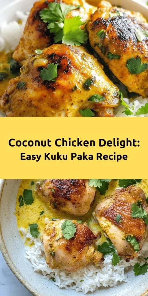 Enjoy the flavors of East Africa with this delicious Savory Coconut Chicken, also known as Kuku Paka! This easy recipe combines tender marinated chicken thighs with aromatic spices, creamy coconut milk, and a hint of lime for a deliciously rich sauce. Perfect alongside rice or flatbreads, this dish is a hearty, comforting meal that’s sure to impress. Ideal for any weeknight dinner or special occasion, your taste buds will thank you!
