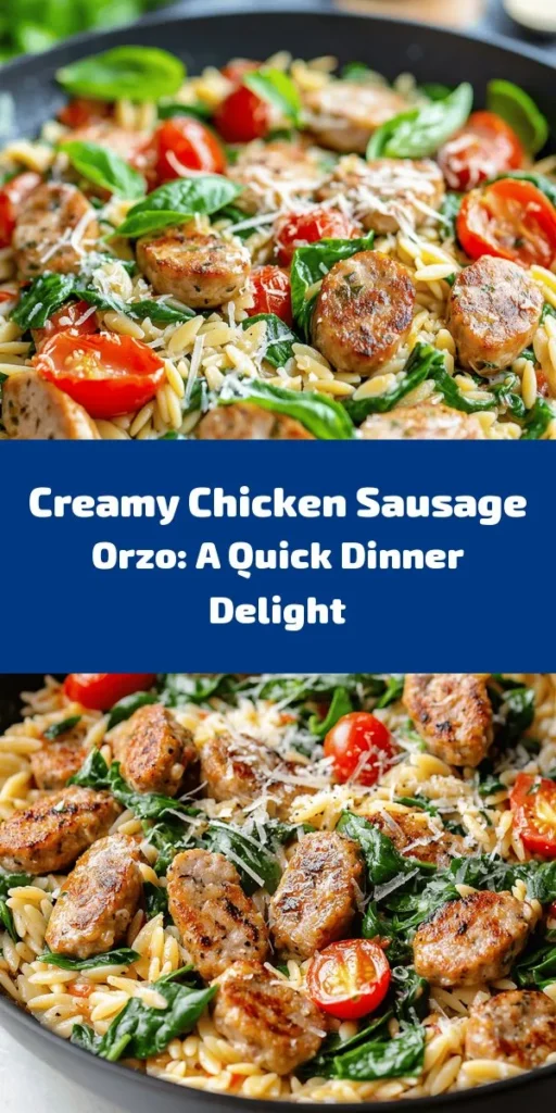 Dive into this creamy chicken sausage orzo dish that's bursting with flavor and perfect for a cozy dinner! This recipe combines savory chicken sausage, tender orzo pasta, fresh spinach, and juicy cherry tomatoes in a rich, creamy sauce. Ready in just 30 minutes, it’s a quick and delicious meal the whole family will love. Garnish with fresh basil and enjoy a comforting bowl of goodness tonight! Perfect for busy weeknights!