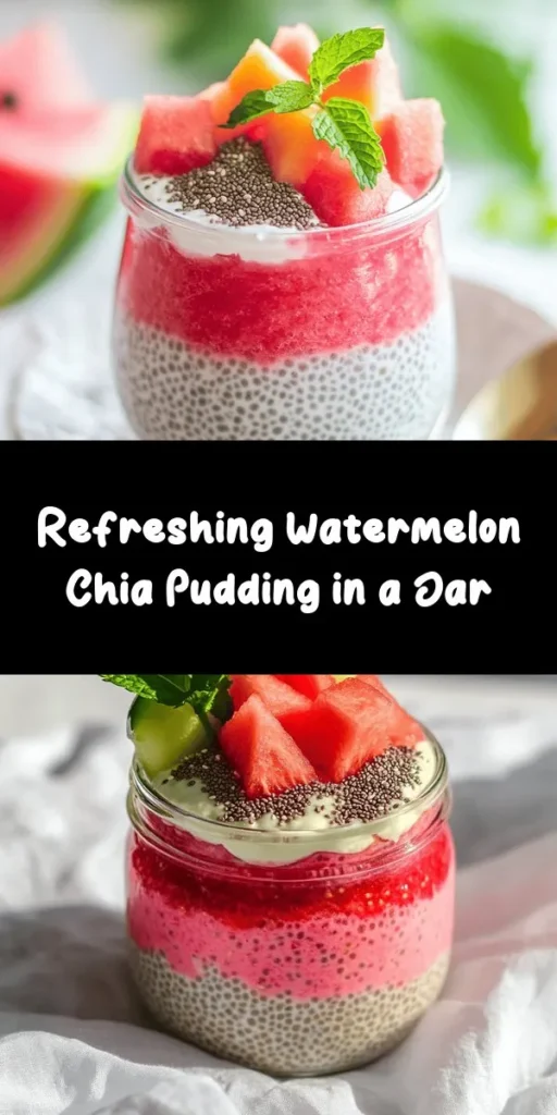 Start your day with a burst of freshness with this Watermelon Chia Pudding Breakfast Jar! This easy-to-follow recipe combines pureed watermelon, creamy coconut milk, and nutritious chia seeds for a delicious and healthy breakfast option. Sweetened naturally with honey or maple syrup and topped with fresh watermelon cubes and mint leaves, it's perfect for meal prep. Simply refrigerate, grab a jar, and enjoy a refreshing morning treat!
