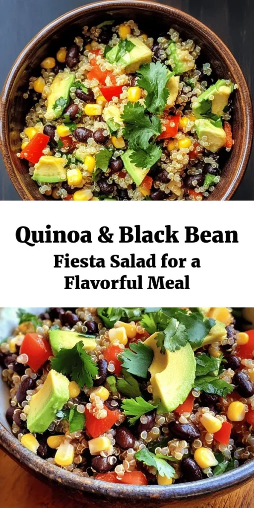 Brighten up your meal with this delicious Quinoa & Black Bean Fiesta Salad! It’s packed with protein and flavor, featuring fluffy quinoa, hearty black beans, sweet corn, and fresh veggies like red bell pepper and avocado. Tossed in a zesty lime dressing, it's perfect for meal prep or as a refreshing side dish. Ready in just 30 minutes, this vibrant salad is a healthy choice that everyone will love. Dive into the fiesta of flavors!