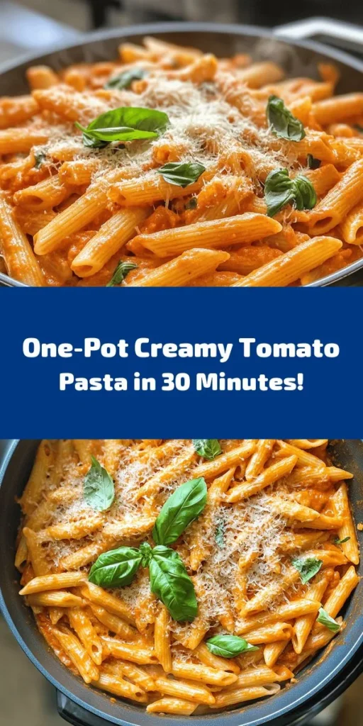 Looking for a quick and delicious dinner option? This Easy One-Pot Creamy Tomato Pasta is the perfect solution! Ready in just 30 minutes, it combines the richness of heavy cream with the freshness of crushed tomatoes and herbs. Simply sauté onions and garlic, then simmer pasta right in the sauce for a hassle-free meal. Top it off with Parmesan cheese and fresh basil for extra flavor. Perfect for busy weeknights or cozy gatherings! Enjoy a bowl of comfort today!
